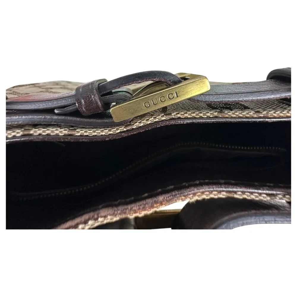 Gucci GG Canvas Brown Leather Tote Shoulder Bag 106251 - Picture 4 of 9